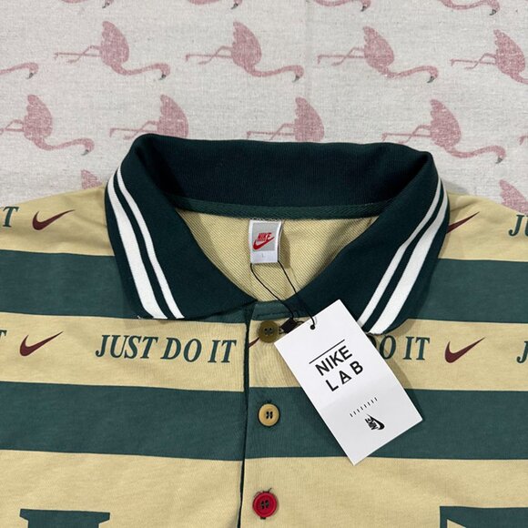 Nike Long-Sleeved Polo Shirt With Cream Green Lapel - Picture 2 of 5